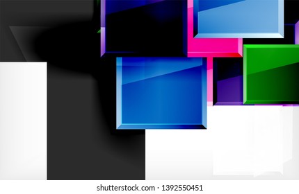 Forma cuadrada de color brillante bloques de fondo geométrico, plantilla vectorial moderna