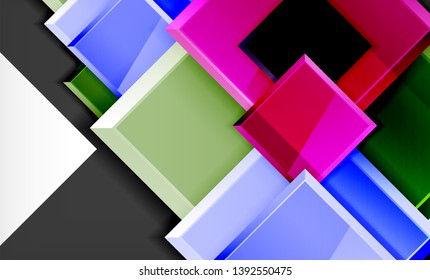 Forma quadrada colorido brilhante bloqueia fundo geométrico, vetor modelo moderno