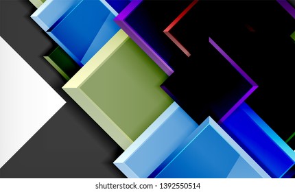 Bright colorful square shape blocks geometrical background, vector modern template