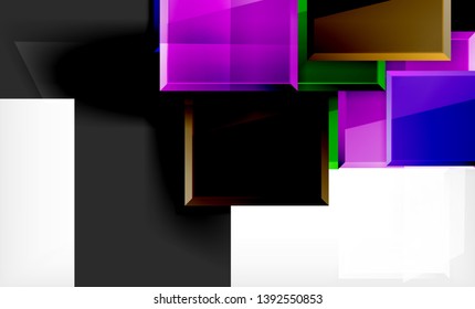 Bright colorful square shape blocks geometrical background, vector modern template
