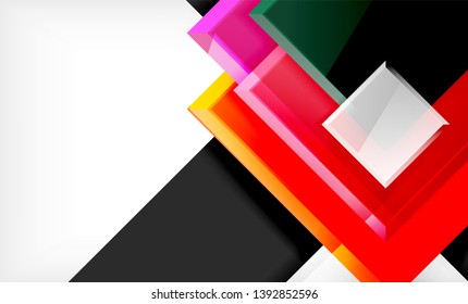 Bright colorful square shape blocks geometrical background, vector modern template