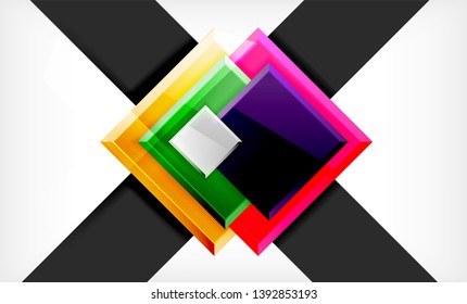 Helle, bunte quadratische Formblöcke, geometrischer Hintergrund, moderne Vektorgrafik