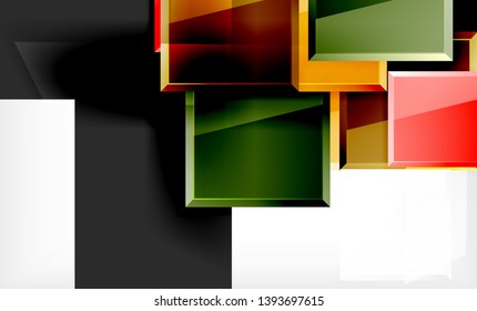 Forma cuadrada de color brillante bloques de fondo geométrico, plantilla vectorial moderna