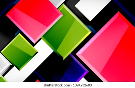 Forma cuadrada de color brillante bloques de fondo geométrico, plantilla vectorial moderna