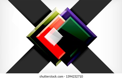Bright colorful square shape blocks geometrical background, vector modern template