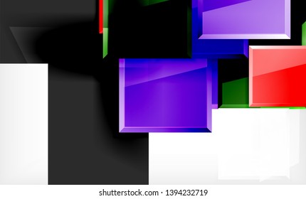 Forma cuadrada de color brillante bloques de fondo geométrico, plantilla vectorial moderna