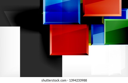 Forma cuadrada de color brillante bloques de fondo geométrico, plantilla vectorial moderna
