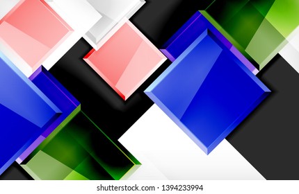 Bright colorful square shape blocks geometrical background, vector modern template