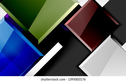 Bright colorful square shape blocks geometrical background, vector modern template