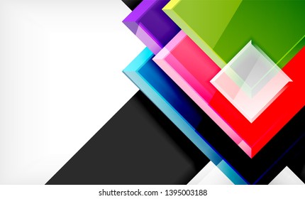 Bright colorful square shape blocks geometrical background, vector modern template