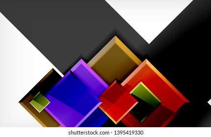 Bright colorful square shape blocks geometrical background, vector modern template