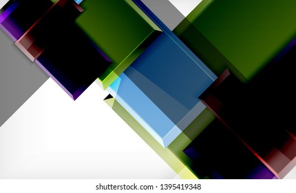 Helle, bunte quadratische Formblöcke, geometrischer Hintergrund, moderne Vektorgrafik