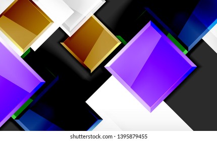 Forma cuadrada de color brillante bloques de fondo geométrico, plantilla vectorial moderna