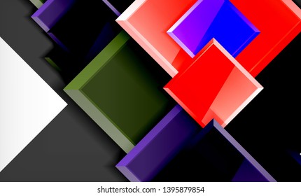 Forma cuadrada de color brillante bloques de fondo geométrico, plantilla vectorial moderna