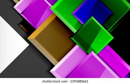 Bright colorful square shape blocks geometrical background, vector modern template
