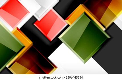Forma quadrada colorido brilhante bloqueia fundo geométrico, vetor modelo moderno