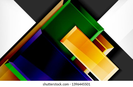 Forma cuadrada de color brillante bloques de fondo geométrico, plantilla vectorial moderna