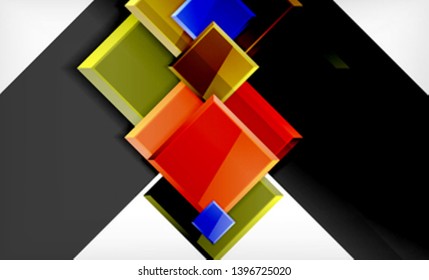 Bright colorful square shape blocks geometrical background, vector modern template