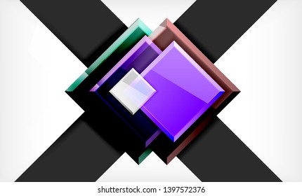 Helle, bunte quadratische Formblöcke, geometrischer Hintergrund, moderne Vektorgrafik