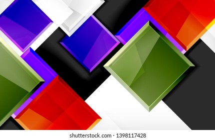 Forma cuadrada de color brillante bloques de fondo geométrico, plantilla vectorial moderna