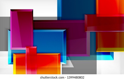 Forma cuadrada de color brillante bloques de fondo geométrico, plantilla vectorial moderna