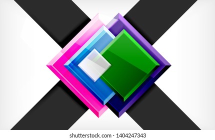 Bright colorful square shape blocks geometrical background, vector modern template