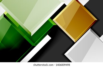 Forma cuadrada de color brillante bloques de fondo geométrico, plantilla vectorial moderna