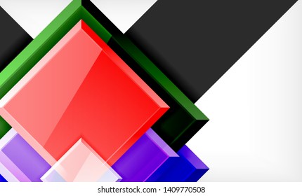 Bright colorful square shape blocks geometrical background, vector modern template