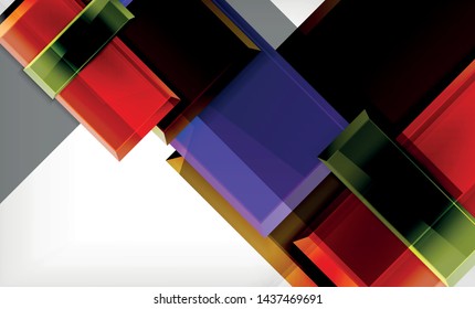 Forma cuadrada de color brillante bloques de fondo geométrico, plantilla vectorial moderna