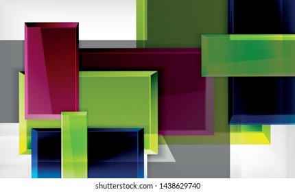 Helle, bunte quadratische Formblöcke, geometrischer Hintergrund, moderne Vektorgrafik