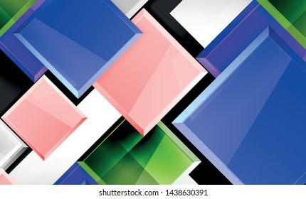 Bright colorful square shape blocks geometrical background, vector modern template