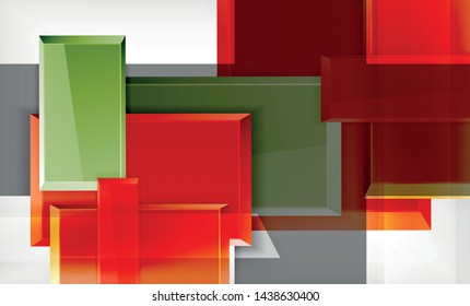 Helle, bunte quadratische Formblöcke, geometrischer Hintergrund, moderne Vektorgrafik