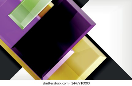 Bright colorful square shape blocks geometrical background, vector modern template