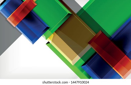 Bright colorful square shape blocks geometrical background, vector modern template