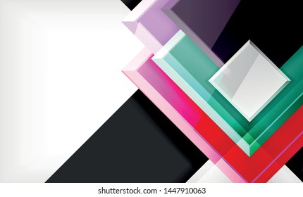 Helle, bunte quadratische Formblöcke, geometrischer Hintergrund, moderne Vektorgrafik