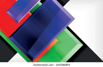 Forma cuadrada de color brillante bloques de fondo geométrico, plantilla vectorial moderna