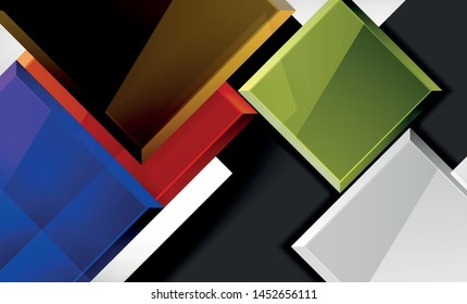 Helle, bunte quadratische Formblöcke, geometrischer Hintergrund, moderne Vektorgrafik