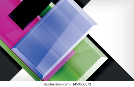 Bright colorful square shape blocks geometrical background, vector modern template