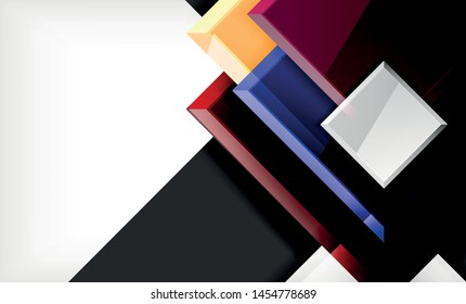 Helle, bunte quadratische Formblöcke, geometrischer Hintergrund, moderne Vektorgrafik