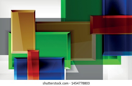 Bright colorful square shape blocks geometrical background, vector modern template