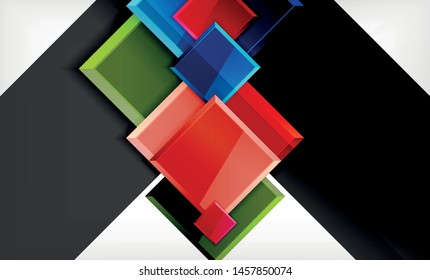 Forma cuadrada de color brillante bloques de fondo geométrico, plantilla vectorial moderna