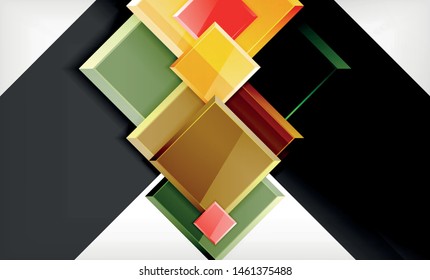Helle, bunte quadratische Formblöcke, geometrischer Hintergrund, moderne Vektorgrafik