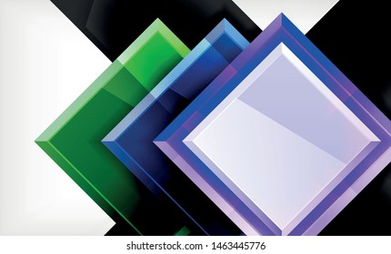 Helle, bunte quadratische Formblöcke, geometrischer Hintergrund, moderne Vektorgrafik