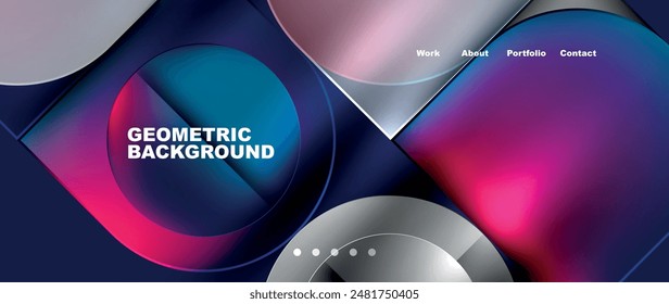 Bright colorful squares with round elements minimal geometric background. Vector Illustration For Wallpaper, Banner, Background, Card, Book Illustration, landing page