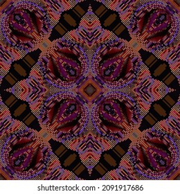 Coloridos cuadrados brillantes patrón sin fisuras. Borde vectorial de cuadrados mosaicos. Fondo de tendencia geométrica de repetición. Ornamentos cuadrados de semitono. Diseño de diseño geométrico y moderno. Textura ornamental infinita.