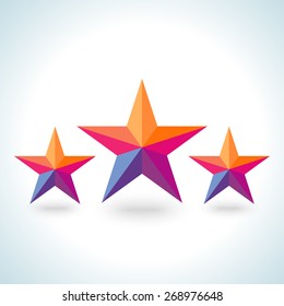 Bright colorful stars shape in modern polygonal crystal style on white background. Vector illustration for holiday patriotic design. For party poster, greeting card, banner or invitation.
