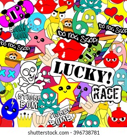 Bright colorful stickers background vector seamless pattern