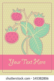 Bright and colorful strawberry template for a postcard or cover. Vector illustration, composition for scrapbook elements. Celebration or greeting card element.