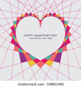 Bright colorful string art heart vector card. Wedding, anniversary, birthday, Valentine's day, party design for banner, poster, card, invitation, brochure, flyer.