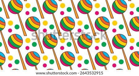 Bright colorful striped lollipop seamless pattern. Candy mood kid background. Yummy sweets print, vector graphic